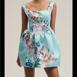 Anthropologie Blue Floral Mini Dress